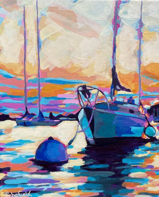 Julie-Schofield-Marina-Sunset-Acrylic-on-Canvas-25.4x-20.3cm